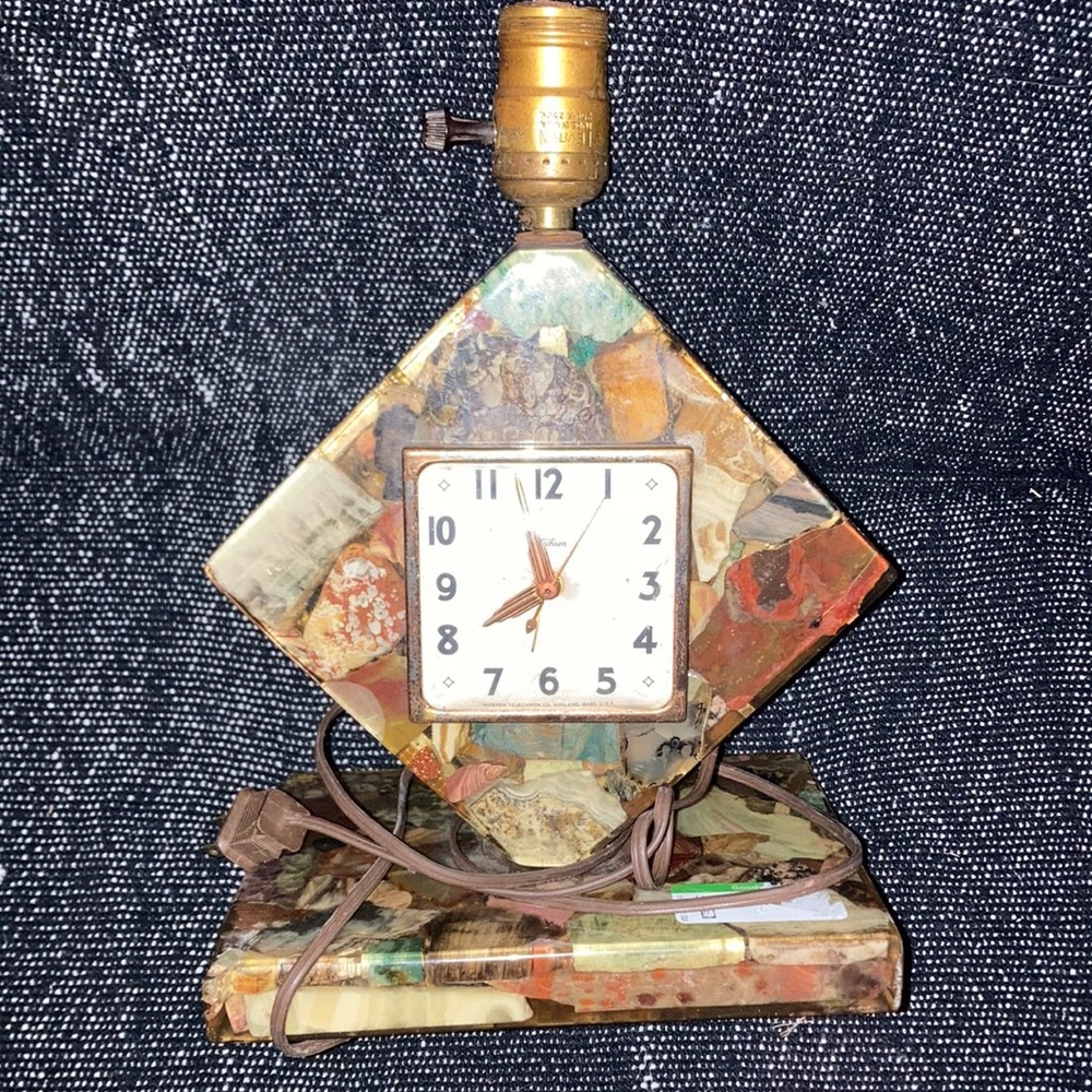 Vintage 1980s Telechron Marble Style Lamp with Working Clock Face Very Rare!